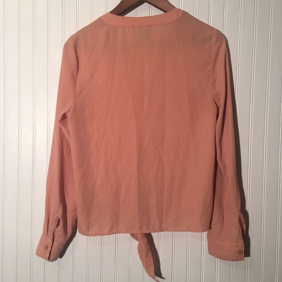 Y2K 2B Bebe Sheer Peach Coral Button Tie Blouse small Top Shirt pink - Picture 4 of 4